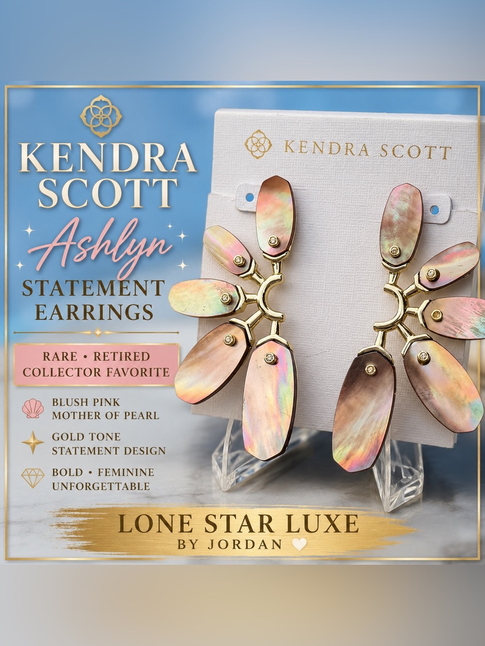 Kendra Scott Ashlyn Gold Earrings Pink MOP/Rare/Retired/Collector Piece